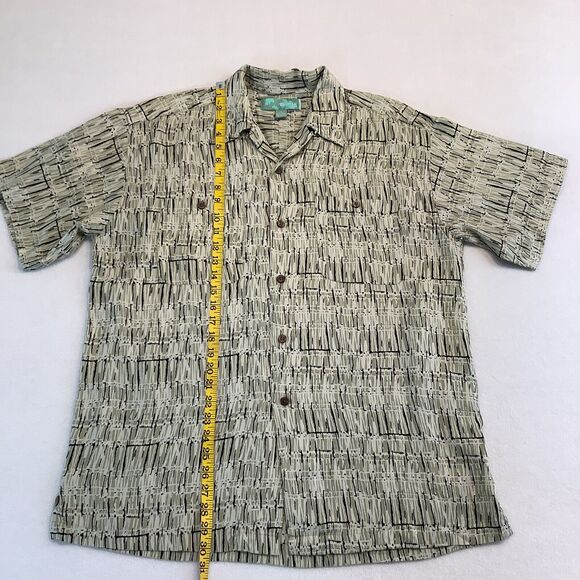 Kahuna Bay By Visitor Mens Medium Shirt Short Sleeve Collar Silk Blend Tan Black - Picture 6 of 10